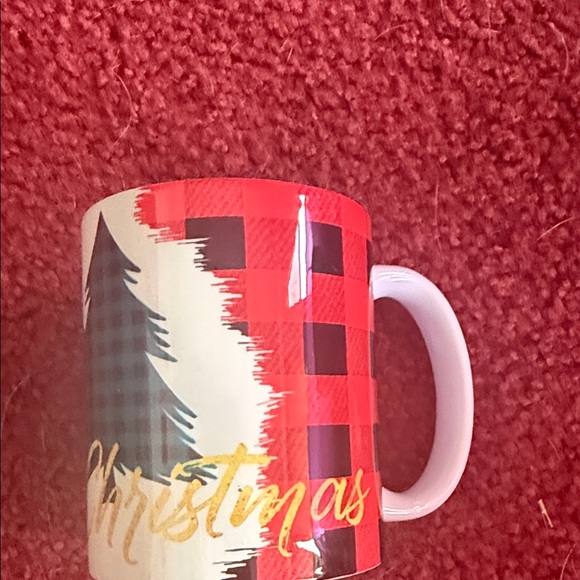 White Mug with Red & Teal Buffalo Plaid Trees - 'Merry' Gold Script💜 - Picture 2 of 5